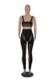 Women Mesh Irregular Patchwork Solid Color Sexy Crop Top And Pant Two-piece Set