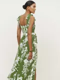 Summer Sexy Strap Slit Dress Fashion Floral Lace-Up Strapless Midi Dress