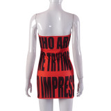 vestido de mujer informal ajustado de cintura alta con estampado de letras sin mangas de primavera