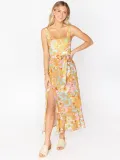 Summer Sexy Strap Slit Dress Fashion Floral Lace-Up Strapless Midi Dress