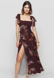 Summer Sexy Strap Slit Dress Fashion Floral Lace-Up Strapless Midi Dress