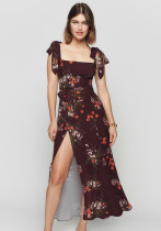 Sommer-reizvolles Träger-Schlitz-Kleid Mode-Blumenschnürung trägerloses Midi-Kleid