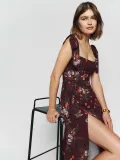 Summer Sexy Strap Slit Dress Fashion Floral Lace-Up Strapless Midi Dress