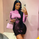 Fall Women's Sexy Round Neck Print High Waist Long Sleeve Tight Fitting Bodycon Sport Cargo Rompers