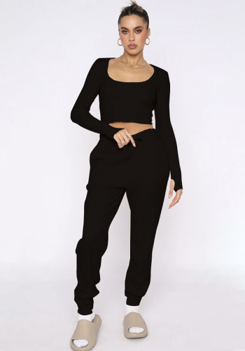 Autumn and winter trendy u-neck pullover long-sleeved women's two-piece fashion casual trouser suit
