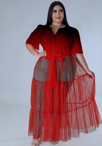Женское платье-рубашка с сетчатым принтом больших размеров