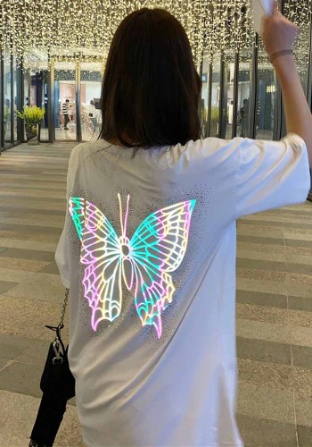 Женская футболка большого размера макси с принтом бабочки и коротким рукавом