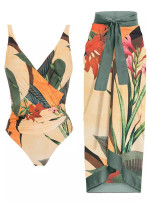 Conjunto de dos piezas de traje de baño maxi de leopardo sin espalda con estampado de playa para mujer