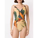 Women Beach Print Backless Leopard Maxi swimwear Two-Piece Set