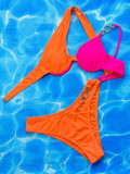 Traje de baño de dos piezas de bikini sexy de color sólido para mujer