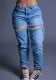 Women Relaxed High Rise Wide Leg Ripped Denim Pants