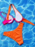 Traje de baño de dos piezas de bikini sexy de color sólido para mujer