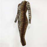 Vestido ajustado sexy de manga larga con estampado de leopardo a la moda para mujer de otoño e invierno