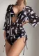 Skirt printed swimsuit women cover belly bikini long sleeve mesh Three-Piece swimsuit