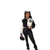 Women's American Color Block Embroidered Baseball Jacket Hoodies Versatile Casual Jacket