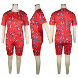 Spring and summer women's clothing, butterfly print sports short-sleeved shorts suit, two-piece set, batch printing
