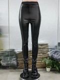 Stretch pu Spring Sexy Tight Fitting Slit Pantalones casuales