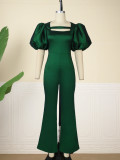 Spring Square Neck Puff Sleeve Jumpsuit Elegant Chic Party Women Jumpsuits
