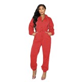 Sexy Women'S Hooded Solid Color Long Sleeve Casual Jumpsuit