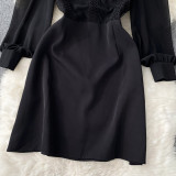 Elegante lente-chique Franse stijl zwarte kanten patchworkjurk voor dames