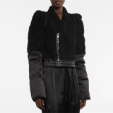 Abrigo corto elegante ajustado con cremallera oblicua de invierno para mujer