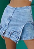 Street Style Autumn Mid-Rise Short Irregular Solid Color Women'S Denim High Street Style Culottes Shorts