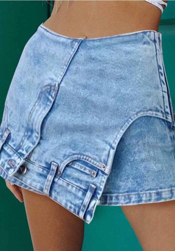 Streetstyle herfst mid-rise korte onregelmatige effen kleur dames denim high street style culottes shorts