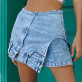 Streetstyle herfst mid-rise korte onregelmatige effen kleur dames denim high street style culottes shorts
