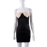 Spring Solid Color Bow Strapless High Waist Bodycon Women'S Dress