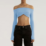 Spring Summer Women'S Off Shoulder See-Through Long Sleeve Cropped Top