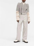 Kadın Trendy Polar Patchwork Giyim Kış Eğik Fermuar İnce Şık Kısa Ceket