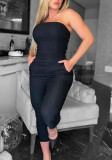 Chic Women'S Black Sexy Strapless Tight Fitting Jumpsuit