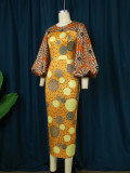 Vestido de cuello redondo con lunares vintage Vestidos de fiesta a media pierna con estampado informal y manga globo