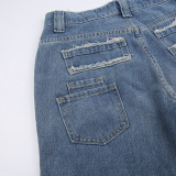 Amerikaanse retro-stijl sterprint asymmetrische spijkerbroek Dames jeansbroek met rechte pijpen Damesbroek