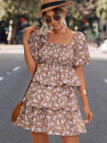 Spring/Summer Print Short Sleeve Square Neck Casual Dress