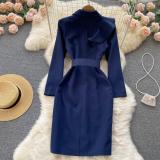 Beautiful Fashionable Style Ladies Spring Chic Elegant Turndown Collar Career Dress