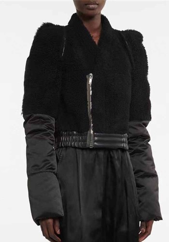 Roupas femininas de retalhos de lã da moda de inverno com zíper oblíquo fino e chique casaco curto