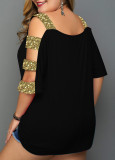 Grote maten dames T-shirttop met uitsnijding en pailletten