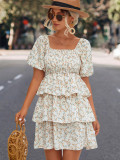 Spring/Summer Print Short Sleeve Square Neck Casual Dress
