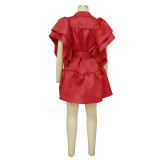 Women's Fashion Satin Solid Color V-Neck A-Line Dress