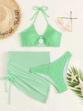 Solid Patchwork Swimsuit Three-Piece with Pads