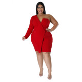 Plus Size Women'S Summer One Sleeve Solid Tight Fitting Sexy Formal Dress