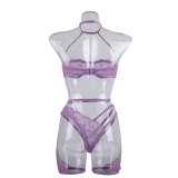 Sexy Purple Lace Garter Bra Lingerie Three-Piece Set