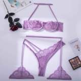 Sexy Purple Lace Garter Bra Lingerie Three-Piece Set