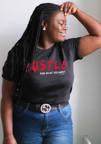 İlkbahar Yaz Kadın Moda Baskı Siyah T-Shirt Kısa Kollu Kadın Top Temel Gömlek