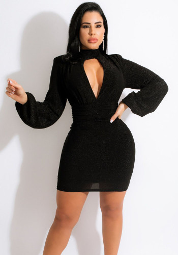 Spring Women'S Sexy Solid Keyhole Long Sleeve Bodycon Dress