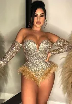 Women Sexy Feather Sequin Jumpsuit