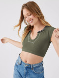 Women Summer Sexy Knitting Ribbed Crop T-Shirt