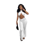 Women Solid Halter Top and Pant Two-Piece Set
