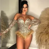 Women Sexy Feather Sequin Jumpsuit